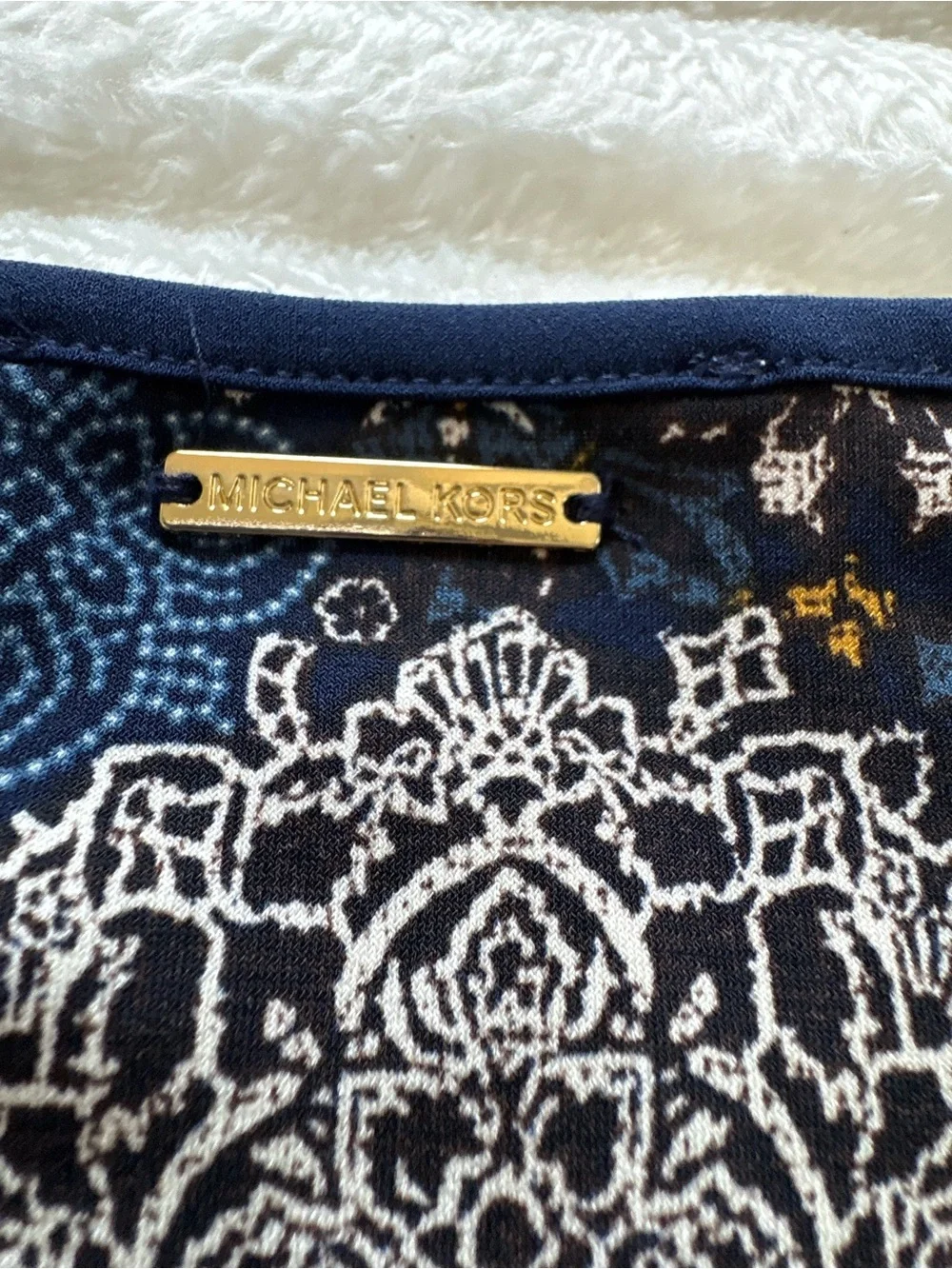 MICHAEL Michael Kors Dress Women’s XL Blue Medallion Bell Sleeve Fit Flare